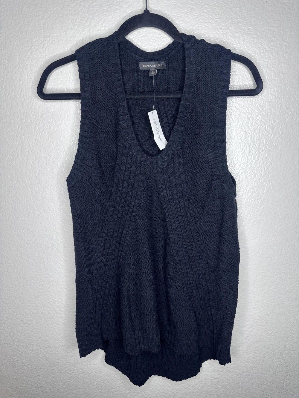 Banana Republic Sweater Vest Womens Large Gray V Neck Ribbed Knit Sleeveless
